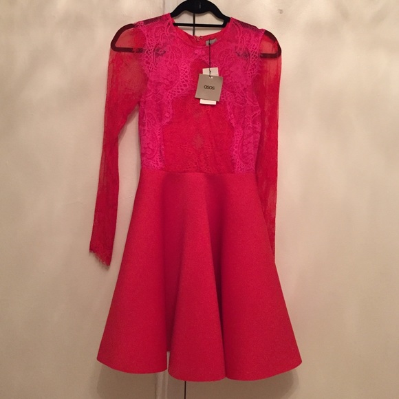 Red and pink neoprene lace ASOS  dress - Picture 4 of 4